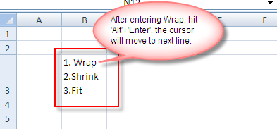 Adding text in the next line with in the cell