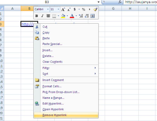 Removing Hyperlink in Excel